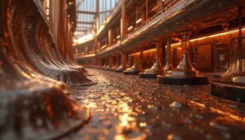 depth of field,dappling,heatherwick,heavy water factory,copper,distillation,light reflections,poured,rusted,peroxidation,metallurgy,extrusion,metallurgical,rusting,molten metal,copperweld,drydocked,refractions,rusty stuff,cognac,Photography,General,Realistic