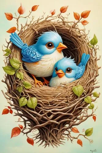 baby bluebirds,blue birds and blossom,bird nests,bird nest,robin's nest,songbirds,nest,nesting,spring nest,bird robins,bird's nest,nestling,sparrows family,blue eggs,little birds,bird couple,easter nest,birds on a branch,nest building,budgies,Illustration,Japanese style,Japanese Style 01