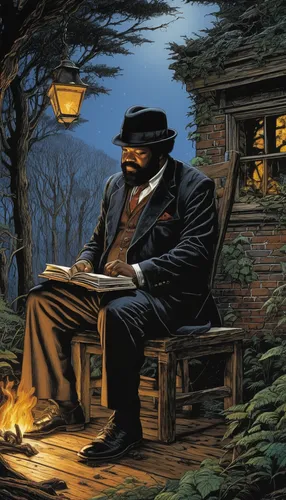 pipe smoking,man on a bench,reading magnifying glass,american frontier,bram stoker,man with a computer,reading,man thinking,read a book,men sitting,ruminating,pilgrim,smoking man,preacher,contemplation,smoking cigar,deadwood,relaxing reading,thinking man,author,Conceptual Art,Daily,Daily 09