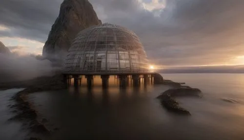 sunken church,the twelve apostles,house of the sea,futuristic landscape,twelve apostles,vancouver island,myst,norway coast,bass rock,landscape photography,island suspended,rock-mosque,sea stack,split rock,baffin island,british columbia,futuristic architecture,ghost castle,veil fog,landmark,Common,Common,Natural