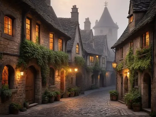 medieval street,the cobbled streets,medieval town,townscapes,burford,cobbled,houses silhouette,cobblestones,ecosse,dinan,beautiful buildings,eltz,cobbles,rothenburg,conques,cobblestone,francia,cobblestoned,knight village,medieval,Art,Artistic Painting,Artistic Painting 33