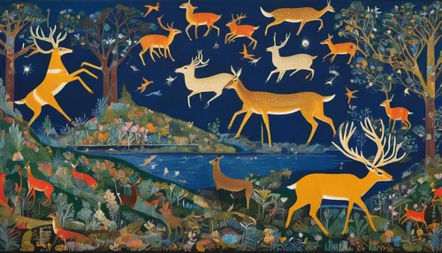 pere davids deer,hunting scene,forest animals,woodland animals,deer illustration,animals hunting,deer park,young-deer,fawns,european deer,animal migration,deers,tapestry,antelopes,deer,khokhloma painting,chamois with young animals,fox hunting,whimsical animals,rabbits and hares,Art,Artistic Painting,Artistic Painting 38