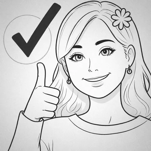 a woman with a black check mark and a question mark,coloring pages,coloring page,coloring pages kids,survey icon,net promoter score,my clipart,Design Sketch,Design Sketch,Detailed Outline