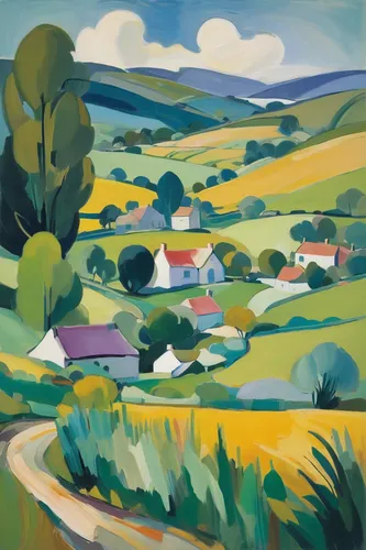 rural landscape,farm landscape,rolling hills,brook landscape,landscape,home landscape,carol colman,valley,braque d'auvergne,green landscape,hills,exmoor,otago,devon,khokhloma painting,small landscape,south downs,tuscan,green valley,george russell,Art,Artistic Painting,Artistic Painting 41