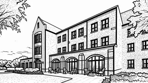 an outlined illustration of a home, building and landscape,school design,sketchup,new building,newbuilding,dormitory,seminaries,Design Sketch,Design Sketch,Rough Outline