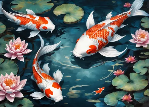 koi fish,koi pond,koi carp,koi carps,koi,ornamental fish,fishes,goldfish,fish in water,fish pond,school of fish,fish collage,tropical fish,oriental painting,two fish,forest fish,japanese art,brocade carp,japanese floral background,underwater fish,Art,Classical Oil Painting,Classical Oil Painting 01