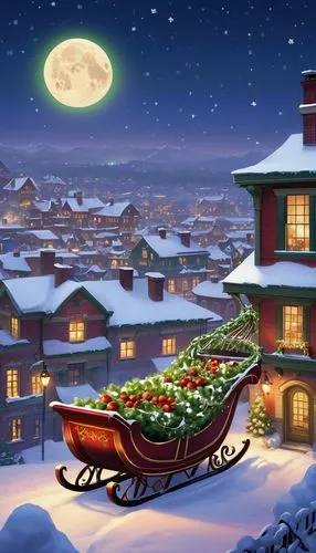 christmas landscape,christmas snowy background,christmasbackground,santa's village,christmas scene,sleigh ride,Illustration,Children,Children 04