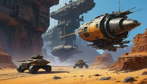 dropship,cosmodrome,homeworld,futuristic landscape,sci fiction illustration,battletech,sci fi,wastelands,barsoom,homeworlds,scifi,scrapyards,varsavsky,airships,sci - fi,dreadnought,landship,dreadnaught,gunrunners,hawken,Illustration,Realistic Fantasy,Realistic Fantasy 28