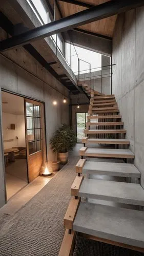 loft,lofts,exposed concrete,concrete ceiling,associati,steel stairs,outside staircase,balustraded,balustrades,breezeway,archidaily,cantilevered,dunes house,cantilevers,modern office,interior modern design,concrete slabs,stairs,oticon,wooden stairs,Photography,General,Realistic