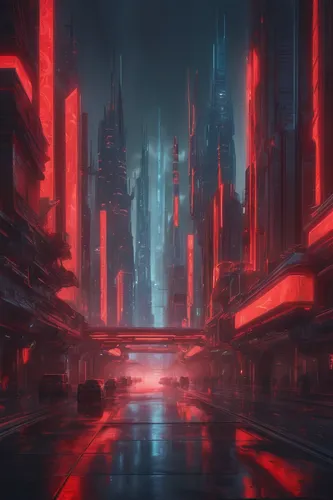 futuristic landscape,metropolis,fantasy city,cityscape,black city,cyberpunk,ancient city,dystopian,destroyed city,cyberspace,scifi,shinjuku,red matrix,red place,dark world,city scape,the city,transistor,sci-fi,sci - fi,Conceptual Art,Fantasy,Fantasy 01