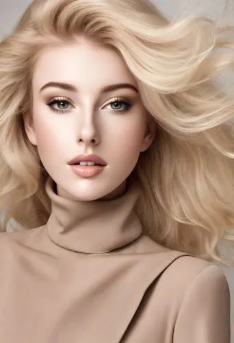 Beautiful blonde lady dressed in the style of Nicole Kidman, fashion shoot for L'Officiel, muted colours, perfect makeup, gorgeous,a blonde model with her hair blowing in the wind,blonde woman,injecta