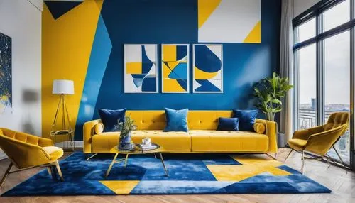 modern decor,contemporary decor,interior design,yellow and blue,mahdavi,apartment lounge,mid century modern,interior decoration,interior decor,blue room,dark blue and gold,an apartment,shared apartment,decor,interior modern design,yellow wall,deco,geometric style,modern room,great room,Conceptual Art,Graffiti Art,Graffiti Art 07