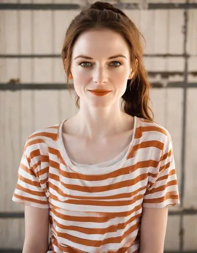 striped background,horizontal stripes,daisy jazz isobel ridley,in a shirt,orange,stripes,cotton top,portrait background,striped,girl in t-shirt,wooden background,orange color,freckles,bright orange,orla,mime,pale,orange half,tee,fizzy,Photography,Natural