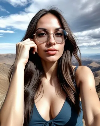 a beautiful woman with large  and glasses on top of a mountain,ski glasses,sunglasses,anfisa,vlog,saana,lumidee