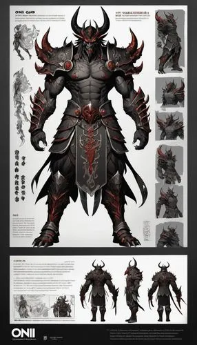 Visualize a powerful hero with oni-like strength. Demon Guard has a formidable appearance, with armor that echoes the fearsome look of an oni, yet his eyes show kindness and resolve. Capture the essen