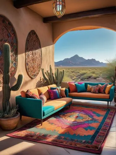 boho art style,southwestern,earthship,cabana,bohemian art,desert landscape,rugs,chaise lounge,desert desert landscape,kilim,living room,sunroom,boho art,family room,sitting room,boho,dunes house,mexican hat,carpets,interior decor,Photography,Artistic Photography,Artistic Photography 08