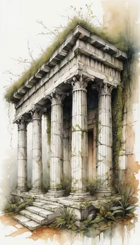 greek temple,erechtheion,erechtheus,roman temple,artemis temple,temple of diana,temple of hercules,priene,amphipolis,garni,doric columns,the parthenon,parthenon,messene,colonnaded,paestum,delphi,classical antiquity,metapontum,panagora,Illustration,Paper based,Paper Based 13