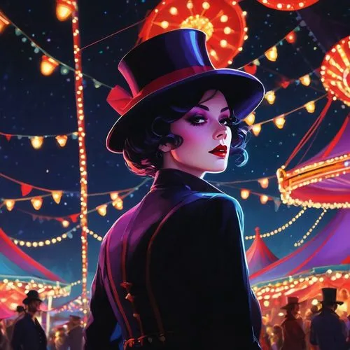 ringmaster,cabaret,circus,transistor,big top,bowler hat,black hat,carousel,neon carnival brasil,fairground,carnival,hatter,circus tent,top hat,carnival tent,circus show,cirque,amusement park,neo-burlesque,masquerade,Conceptual Art,Fantasy,Fantasy 19