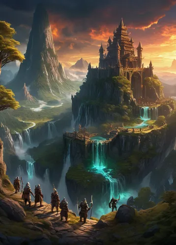 fantasy landscape,fantasy picture,fantasy art,3d fantasy,fantasy world,heroic fantasy,northrend,ancient city,karst landscape,an island far away landscape,guards of the canyon,druid grove,meteora,world digital painting,fantasy city,imperial shores,futuristic landscape,mountain settlement,high landscape,landscape background,Illustration,Retro,Retro 20