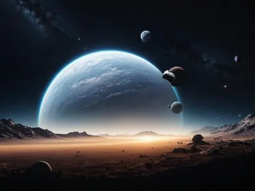 outer space, whole round planet, stars in the distance, moons, starships, space in the lower part of the picture,alien planet,exoplanet,alien world,space art,planet,planets,planet alien sky,planetary 