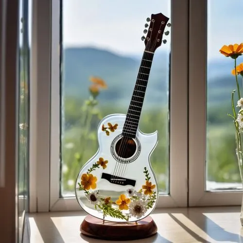 classical guitar,acoustic guitar,acoustic-electric guitar,music instruments on table,stringed instrument,guitar,painted guitar,guitar accessory,concert guitar,musical instrument,folk instrument,musical instrument accessory,music instruments,bach flower therapy,the guitar,ukulele,sunflowers in vase,serenade,violone,flower vase,Photography,General,Realistic