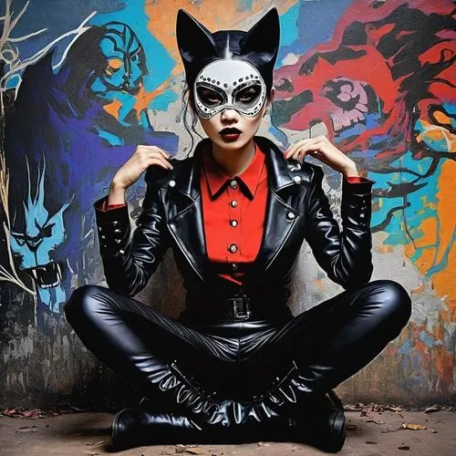 catwoman,villainess,black cat,pussycat,feline look,halloween black cat,Illustration,Paper based,Paper Based 19