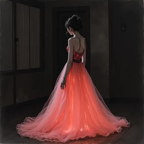 ballgown,a floor-length dress,ball gown,evening dress,ballgowns,red gown,Illustration,Paper based,Paper Based 30