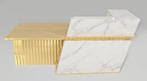 White granite marble with fine gold veins
With grooved wood paneling with lighting between the grooves and a smooth wooden plate,two white marble panels with gold strips,gold foil corner,gold foil cor