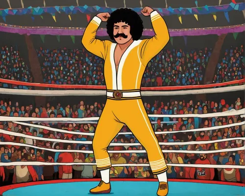 kontroller,santana,sultan,freddie mercury,70's icon,aa,sports hero fella,matador,yellow jacket,mohammed ali,lando,solo ring,camel joe,wrestler,stud yellow,70s,macho,disco,yellow jumpsuit,elvis impersonator,Conceptual Art,Daily,Daily 34