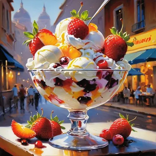 fruit ice cream,glace,gelati,sundaes,sundae,icecream,Conceptual Art,Oil color,Oil Color 03