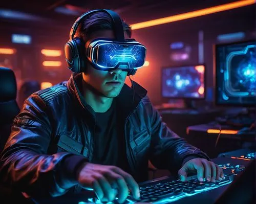 cyber glasses,cyberpunk,cyber,vr,man with a computer,cyberspace,vr headset,dj,virtual reality,virtual,futuristic,hacking,lan,virtual world,hacker,neon human resources,computer game,virtual reality headset,elektroniki,tech trends,Illustration,American Style,American Style 08