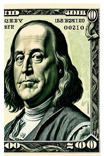 $100 bill, Benjamin Franklin portrait, greenish-gray color, serial number, Treasury seal, liberty bell, intricate details, crumpled texture, shallow focus, macro photography, high-contrast lighting, d