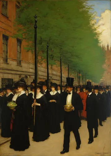 procession,promenade,street scene,school children,street musicians,academic dress,july 1888,boulevard,passeig de gracia,1905,barberini,the sale,music society,parade,partiture,spectator,1906,the boulevard arjaan,woman walking,fête,Art,Classical Oil Painting,Classical Oil Painting 44