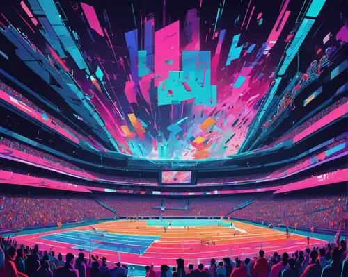 tokyo summer olympics,tennis,arena,sports game,coliseum,olympic summer games,ballpark,stadium falcon,neon arrows,garish,rave,athletics,baseball stadium,tennis court,panoramical,neon colors,cyberspace,stadium,sports,color fields,Conceptual Art,Daily,Daily 21