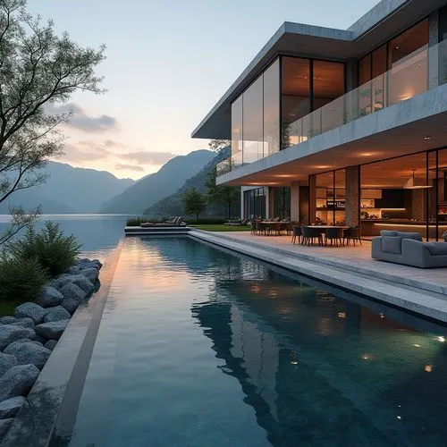 house by the water,lefay,luxury property,amanresorts,modern house,luxury home,beautiful home,pool house,dreamhouse,lago grey,holiday villa,modern architecture,crib,house with lake,oceanfront,dunes house,lake view,infinity swimming pool,luxury home interior,private house,Photography,General,Realistic