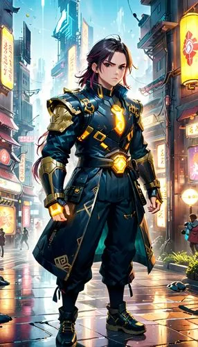 monsoon banner,paladin,golden rain,vax figure,nikko,yang,cg artwork,gold shop,guilinggao,game illustration,cyberpunk,hong,samurai,male character,honmei choco,hk,transistor,sci fiction illustration,kai ken,dodge warlock,Anime,Anime,General