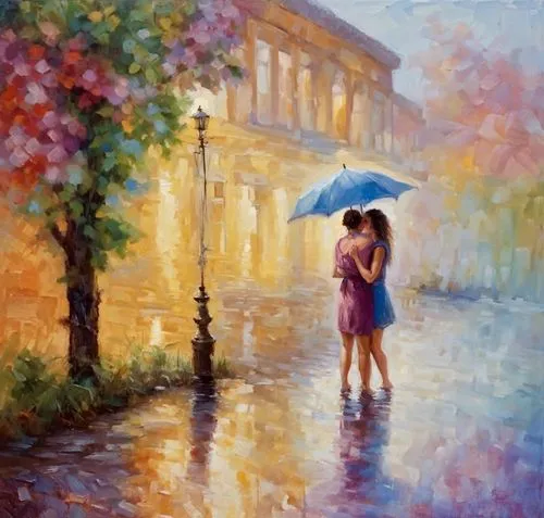 walking in the rain,man with umbrella,in the rain,oil painting,umbrellas,romantic scene,oil painting on canvas,umbrella,little girl with umbrella,girl walking away,summer umbrella,cherry blossom in the rain,after the rain,romantic portrait,after rain,italian painter,art painting,light rain,rainy day,monsoon