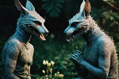 Compose a humorous dialogue between two people arguing over the existence of the chupacabra.,iguanas,dinosaurs,dragons,predators,gorgonops,alligators,landmannahellir,saurian,south american alligators,