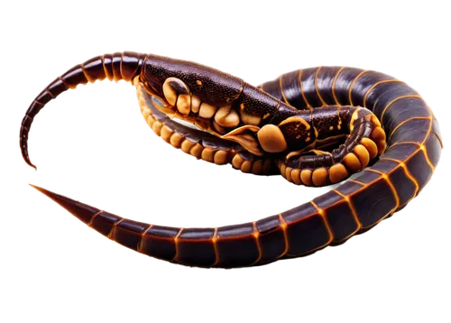 Scorpion, dark brown shell, venomous tail, sharp claws, menacing eyes, arched back, legs curled up, isolated background, macro shot, dramatic lighting, high contrast, detailed texture.,millipedes,noor