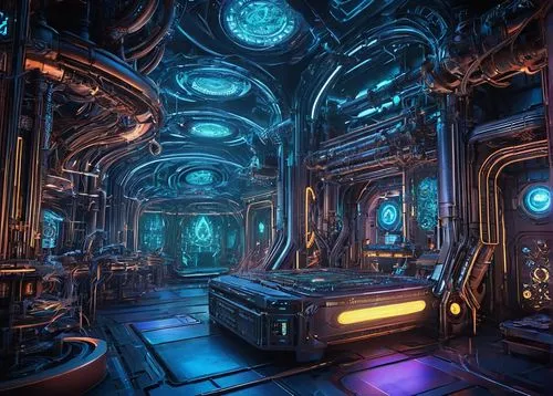 spaceship interior,ufo interior,labyrinthian,ornate room,fractal environment,sanctum,silico,3d render,cyberia,arktika,octavarium,sulaco,graecorum,instrumentarium,scifi,lair,auqarium,engine room,3d fantasy,chamber,Illustration,Retro,Retro 13