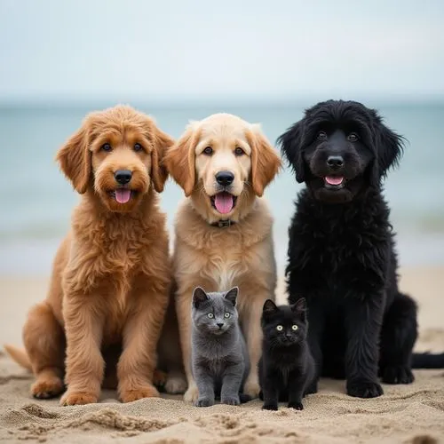 newfoundlands,group photo,diverse family,family photo shoot,cute animals,family photo