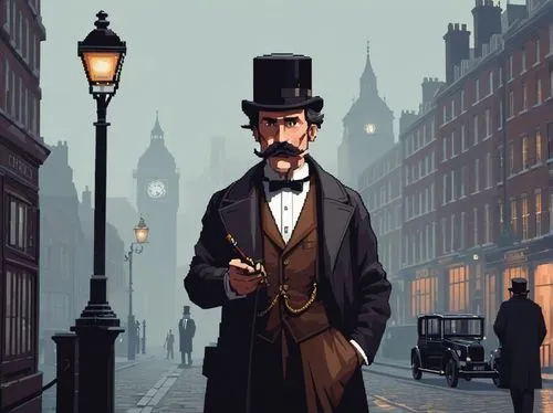 dickensian,haberdasher,gas lamp,carnacki,victoriana,isambard,sherlock holmes,stovepipe hat,poirot,ilustrado,victorianism,gaslight,foppish,micawber,dickens,baskerville,edwardian,lamplighters,holmes,footman,Unique,Pixel,Pixel 01