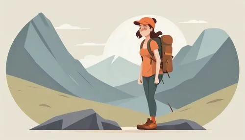 mountain guide,hiker,hiking equipment,mountaineer,wander,flat blogger icon,adventurer,hikers,mountain hiking,alpine crossing,backpacker,mountain climber,travel woman,mountain world,vector illustration,traveler,backpacking,hike,mountain boots,mountain