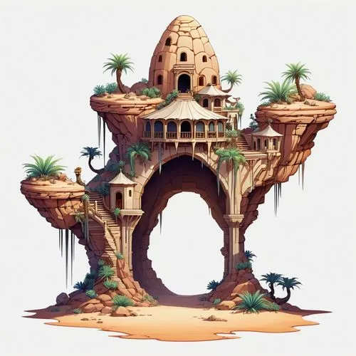 agrabah,mushroom island,cesar tower,floating island,ruins,the ruins of the,Illustration,Abstract Fantasy,Abstract Fantasy 11