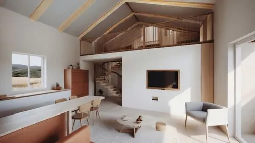 loft,attic,loftily,sky apartment,attics,wooden beams,inverted cottage,cubic house,velux,modern room,habitaciones,dunes house,japanese-style room,timber house,lofted,passivhaus,frame house,home interior,skylights,3d rendering