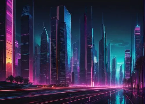 futuristic landscape,cybercity,cyberpunk,cityscape,futuristic,colorful city,polara,cybertown,neon arrows,cyberworld,metropolis,cyberscene,synth,hypermodern,cyberport,80's design,fantasy city,cyberia,guangzhou,ultraviolet,Illustration,Realistic Fantasy,Realistic Fantasy 25