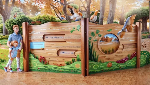 children's playhouse,chicken coop door,fairy door,children's room,wooden door,garden door,wood gate,wall painting,mural,children's background,children's interior,cardboard background,murals,wood board,wood art,children's bedroom,cartoon forest,happy children playing in the forest,wooden train,playset