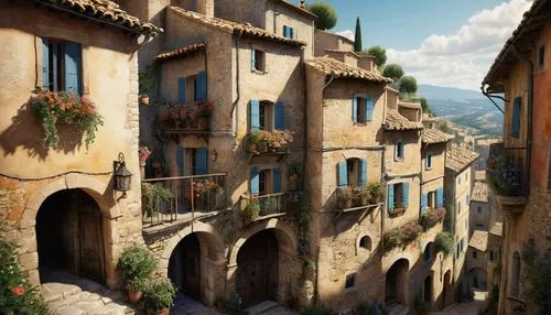 medieval town,medieval street,tuscan,provencal,alpine village,theed,knight village,volterra,borghi,toscana,hanging houses,occitan,mountain settlement,luberon,escher village,mirabilis,quirico,civita,provence,townscapes,Photography,General,Cinematic