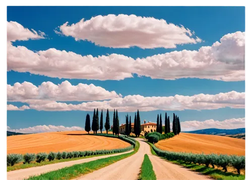 toscana,toscane,tuscany,cypresses,virtual landscape,tuscan,campagna,strade,montalcino,pienza,cloudstreet,landscape background,panoramic landscape,road,landscape,toscano,sand road,crossroad,rural landscape,toscani,Conceptual Art,Sci-Fi,Sci-Fi 29