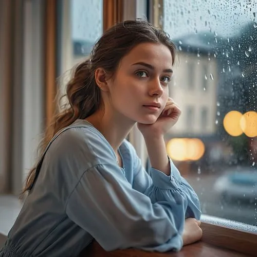 in the rain,rainy day,depressed woman,rainy,rain on window,woman at cafe,rainy weather,worried girl,romantic portrait,girl sitting,rain,woman thinking,sad woman,woman sitting,woman portrait,romantic look,thoughtful,moody portrait,window sill,pensive,Photography,General,Realistic